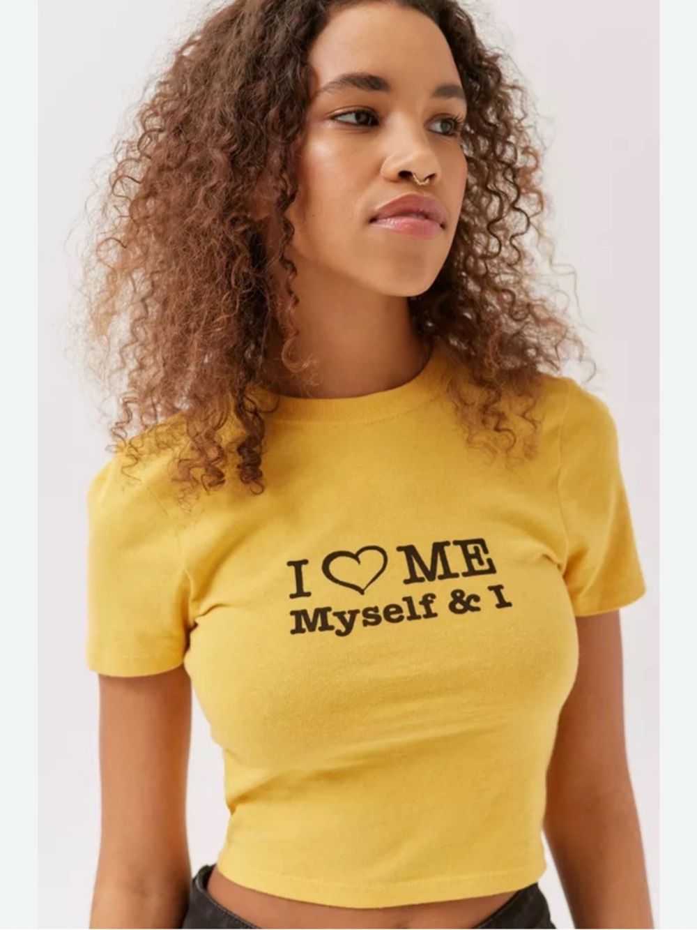 Urban Outfitters I ❤️ Me Myself & I Mustard Baby Tee Cropped Y2K, Medium